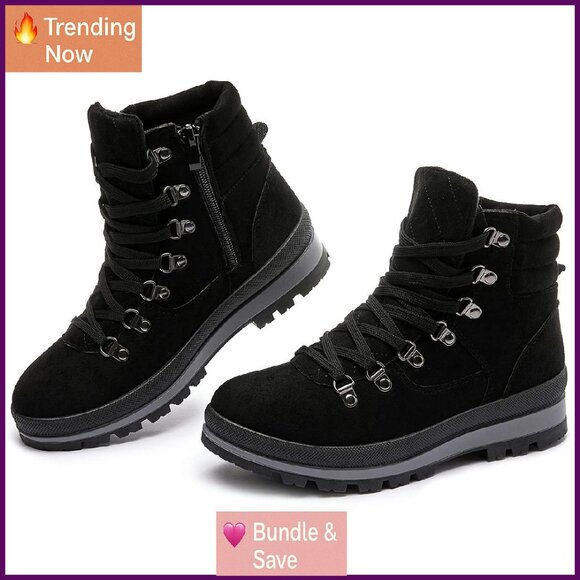 Women's Combat Boots Lace Up Ankle Boots Winter Snow Boot Side Zipper